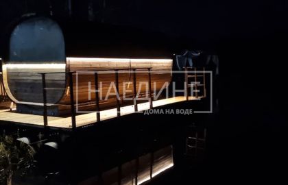 Романтическая терраса плавучей бани на Вуоксе – аренда с вечерней иллюминацией